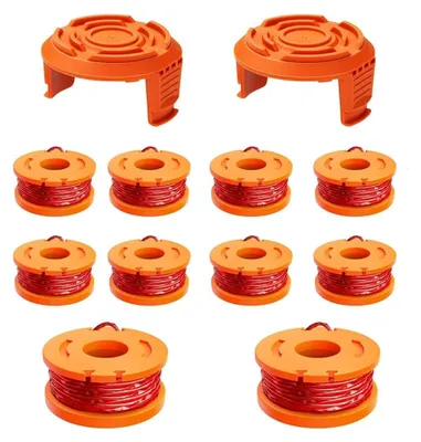 Produktbild von 12er-Pack Ersatz-Kabelspulen für Rasentrimmer, 1,65 mm Durchmesser, 3 m Länge, kompatibel mit Worx 20 V Rasentrimmern, enthält 10 Packungen Trimmerkabel und 2 Packungen Kappen