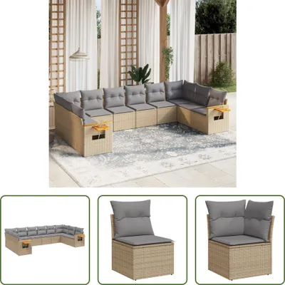 Produktbild von The Living Store 10-tlg. Garten-Sofagarnitur mit Kissen Beige Poly Rattan