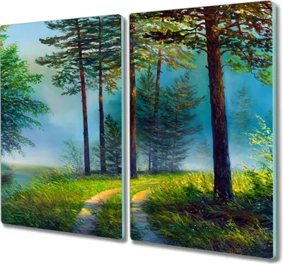 Produktbild von Coloray Herdabdeckplatte 2x30x52 cm Schneidebrett Kochplattenabdeckung Küchenbrett Hackbrett - Waldbäume Natur