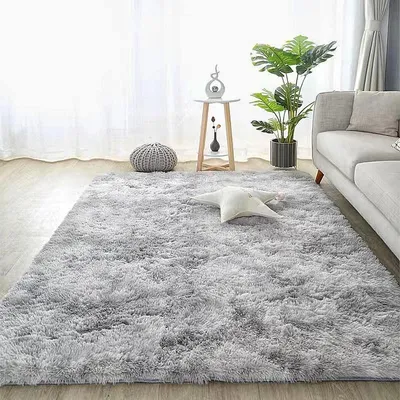 Image de Tapis moelleux pour chambre à coucher et salon - Antidérapant et doux (gris clair, 160 x 200 cm)