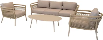 Produktbild von Loungeset - Beiges Seil - Aluminiumrahmen - 3-teilig