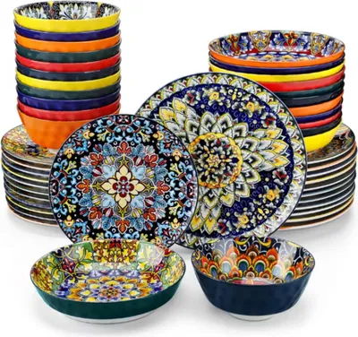 Produktbild von Bohemian Serviesset – 48-teilig – 12 Personen – Keramik – Kleine Essteller – Bohemian Design
