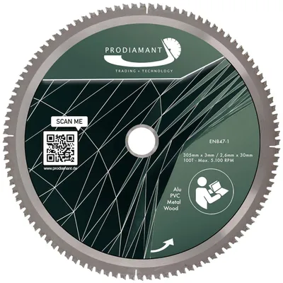 Zdjęcie produktu dla Brzeszczot tarczowy PRODIAMANT 305 mm do drewna, metalu i aluminium z zębami HM TCT