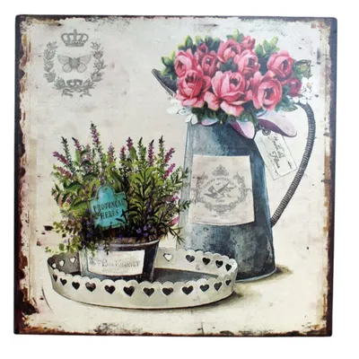 Produktbild von Metallschild Nostalgie Kanne Rosen