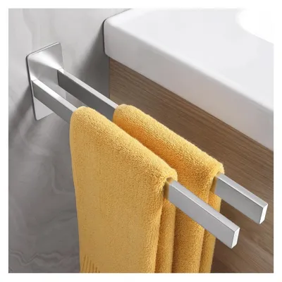 Image de Porte-serviettes sans perçage - Double barre en acier inoxydable 304 - pour salle de bain