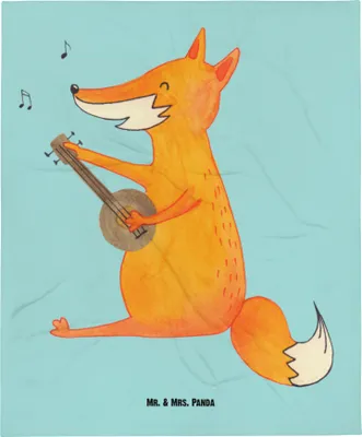 Produktbild von Mr. & Mrs. Panda Erstlingsdecke Fuchs Gitarre - Türkis Pastell - Geschenk, Singen, Schlummerdecke, Plaid, Fleecedecke, Lagerfeuer, Babydecke, Musik, Kinderdecke