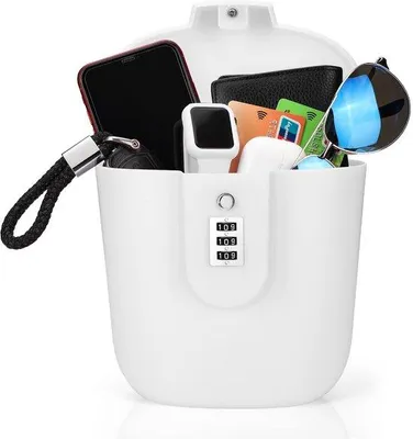 Produktbild von Ibenzoa® Tragbarer Reisesafe – Anti-Diebstahl-Sicherheitsbox mit Zahlenschloss, 1,5 L (18 x 10 x 19 cm), Stahlseilkabel, weiß, rostbeständig