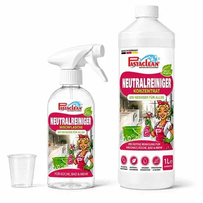 Produktbild von Pastaclean Neutralreiniger Konzentrat 1 L – duftneutraler Allzweckreiniger für Küche, Bad, Böden & Fenster, mit Mischflasche