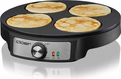 Produktbild von Cloer 6625 Pfannkuchenpfanne für vier Mini-Pfannkuchen mit einem Durchmesser von 11 cm, inkl. Pfannkuchenspatel, Antihaftbeschichtung, stufenlos