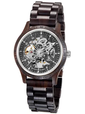 Produktbild von Alienwork Automatikuhr Armbanduhr Herren Schwarz Holz-Armband Skelett Natur-Holz