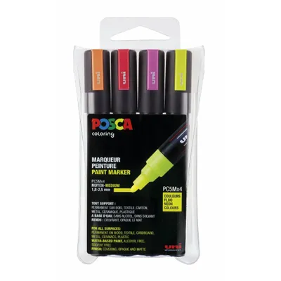 Immagine prodotto di POSCA PC5M/4A ASS10 Marcatore a pigmenti POSCA PC-5M, confezione da 4, colore neon