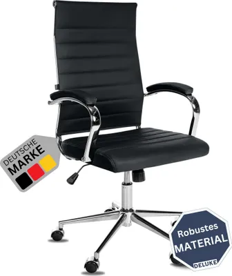 Produktbild von DELUKE® Bürostuhl Ergonomisch MEGAO Schreibtischstuhl Echtleder | Höhenverstellbarer Drehstuhl, Arbeitsstuhl mit Armlehne | Chefsessel, Computerstuhl 135 kg | Schwarz