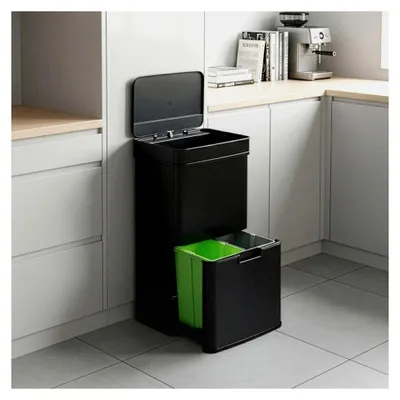 Produktbild von Sensor Mülleimer Venna Küche Mülltrennsystem 3 Fächer 62 L Edelstahl mit Deckel 75 x 42 x 32 cm Schwarz