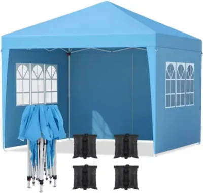 Zdjęcie produktu dla Namiot imprezowy z ściankami bocznymi – 300 x 300 cm – rozkładany – niebieski – Easy Up – pawilon – wodoodporny i odporny na warunki atmosferyczne – regulowana wysokość