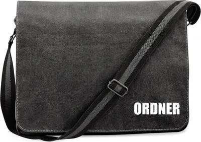 Produktbild von Huuraa Umhängetasche Ordner Schriftzug 14 Liter Black Canvas Laptoptasche Geschenkidee