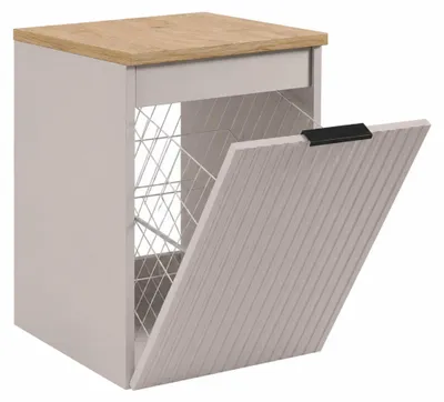 Produktbild von Hängender Badezimmerschrank mit Wäschekorb, Kaschmir / Platte Helle Eiche