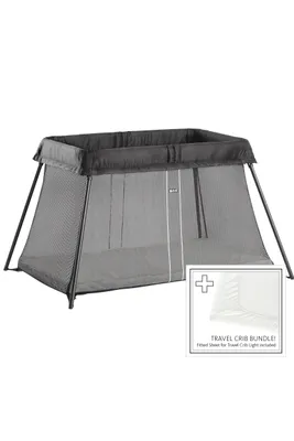 Produktbild von BabyBjorn BabyBjörn Travel Crib Light matkasänky lakanalla, Black/Baumwolle, White