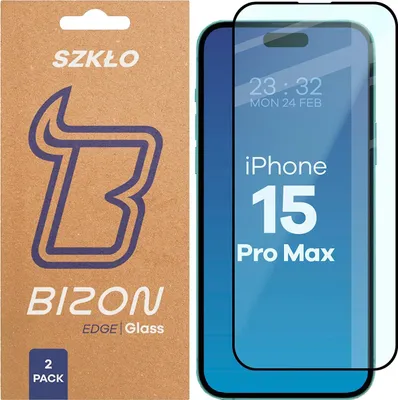 Produktbild von 2x Gehärtetes Glas für iPhone 15 Pro Max, Bizon Glass Edge Duo, Schwarzer Rahmen