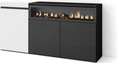 Produktbild von Sideboard, Highboard, 150x35x75cm, 3 Türen, Elektrokamin. farbe Weiß und Schwarz
