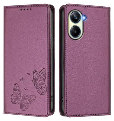 Produktbild von Lederhülle für Realme 10 Pro 5G, Schmetterling Prägung Leder Brieftasche Schutzhülle mit Ständer Lila