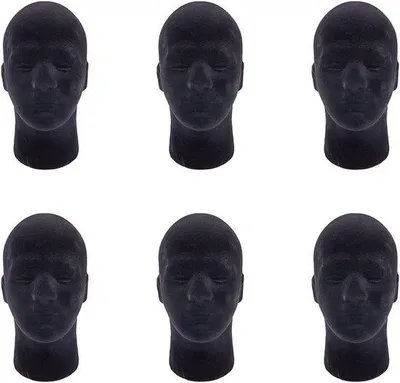 Produktbild von Famanu Mannequin Kopf Set - Professionelle Präsentation - 6 Stück - Schwarz