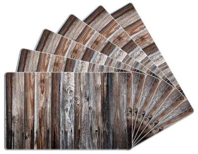 Produktbild von Wallario Frühstücksbrettchen 6er Set aus Glas, je 14 x 23 cm, mit rutschfesten Füßen, Motiv Alte Holzwand - Holzplanken in grau und braun