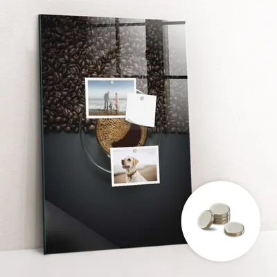 Obrázek produktu pro Magnetická Tabule na Zeď Skleněná - Memo Board Kleněnou Přední Stranou - 5 magnetů v balení - 40x60 cm - Káva