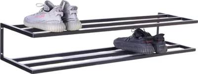 Produktbild von Schuhregal mit 2 Ebenen Wandmontage Hängende Schuh-Organizer Schuh Wandregal Schuhablage für Flur, pulverbeschichtetem Stahl Breite 118cm Tiefe 33cm