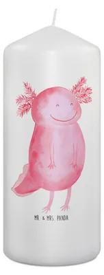 Produktbild von Mr. & Mrs. Panda Kerze Axolotl Glücklich 19 x 8 cm - Weiß - Geschenk, Lebensfroh, Erinnerungskerze, Motivation, Bedruckte, Wachskerze, Stumpenkerze, Erinnerungslicht
