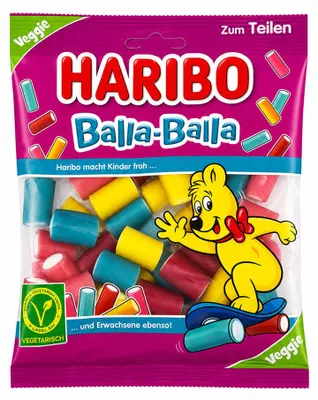 Produktbild von Haribo Balla Balla, Weiche Süßigkeiten, 160 g, Apfel, Cola, Zitrone, Mehrfarbig, 1638 kJ, 387 kcal