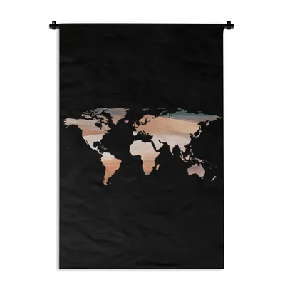 Produktbild von MuchoWow® Wandteppich Wandbehang Weltkarte - Farbe - Schwarz 120x180 cm Tapisserie Dekoration Wandtuch - Schlafzimmer - Dekorationen für das Haus
