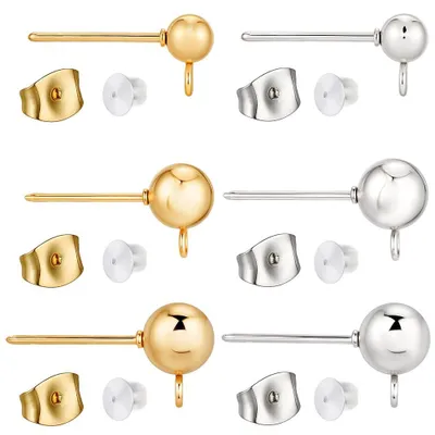 60 Stück Kugel-Stecker-Ohrring-Rohlinge, 3 Größen, 925 Silber & 24K Gold, DIY