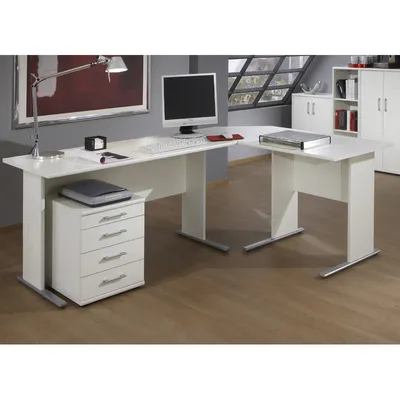 Produktbild von Schreibtisch Set STETTIN-16 weiß, Eckschreibtisch mit Container, B x H x T: ca. 205 x 75 x 155 cm