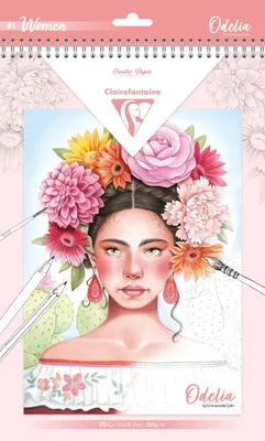 Produktbild von Clairefontaine 5x ODELIA, Ausmalblock 20 Bl A4 250g, Spiralbindung Frauen 95741C