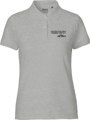 Produktbild von Huuraa Damen Polo Shirt Tierärztin mit Herz M Sport Grey Bio Baumwolle Fairtrade Poloshirt Geschenkidee