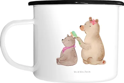 Produktbild von Mr. & Mrs. Panda Teetasse Bär Kind - Weiß - Geschenk, Familie, Mutter, Bruder, Teebecher, Emaille Becher, Große Tasse, Mama, Muttertag, großer, Pott