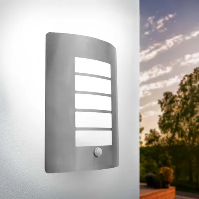 Produktbild von Ledvion LED Wandleuchte Mit Sensor, Wandleuchte Außen, Grau, IP44, Rund, RVS, Wand Leuchte, Für Ein E27 Fassung, Außenwandleuchte, Wandlampe, Außenlampe,
