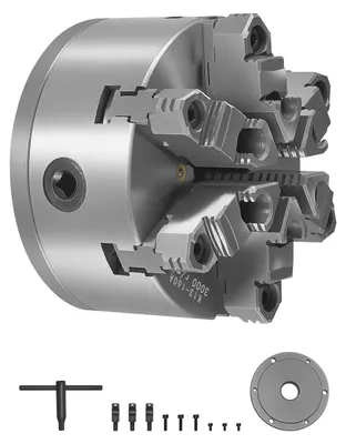 Produktbild von VEVOR 3-Backen-Drehfutter, 6 Zoll (160 mm), selbstzentrierendes Futter mit 1 1/2 in-8 Gewindeträgerplatte, 0,12-5,71 Zoll (3-145 mm) Spannbereich mit T-Schrauben, HT300 Material, für Holz- und Metall-Drehmaschinen, 6-Klauenkopf, 160 mm-a