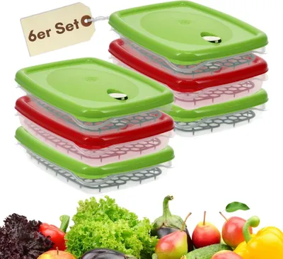 Produktbild von 6er Set Frischhaltedosen mit Deckel Abtropfgitter Küche Dampfventil Aufbewahrungsdosen Kunststoff Vorratsdosen Luftdicht Gefrierdosen 2,5 L