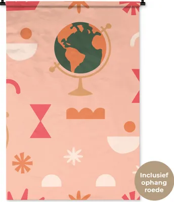 Produktbild von MuchoWow® Wandteppich Wandbehang Globus - Rosa - Pastell 90x135 cm Tapisserie Dekoration Wandtuch - Baumwolle - Wandskulptur
