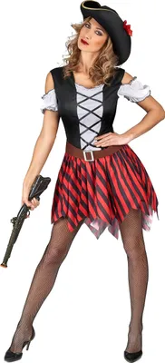 Produktbild von y Piratenkostüm für Damen rot-schwarz-weiss - L