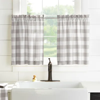 Buffalo-Check-Vorhang-Set, 2 Paneele, 76x61 cm, Grau/Weiß