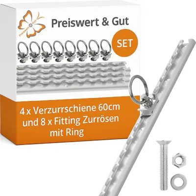 Produktbild von 4x Verzurrschiene 60cm Anhänger und LKW Zurrschienen für Ladungssicherung 8x Fitting Zurrösen und Ring Airlineschienen