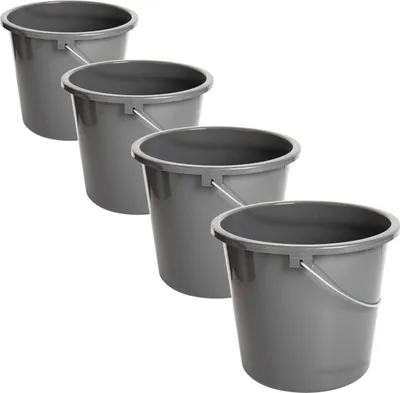 Produktbild von Haushaltseimer 10l 4er-Set, grau, mit Messskala & Metallgriff, vielseitig, langlebig