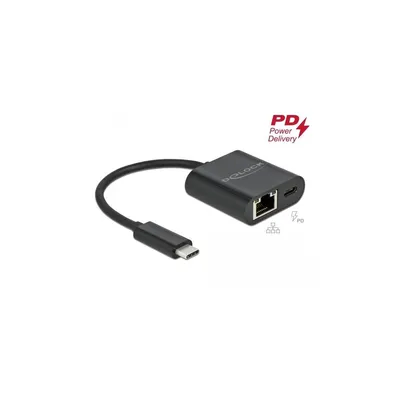 Produktbild von Delock USB Type-C Adapter zu Gigabit LAN 10/100/1000 Mbps mit Power Delivery Anschluss schwarz