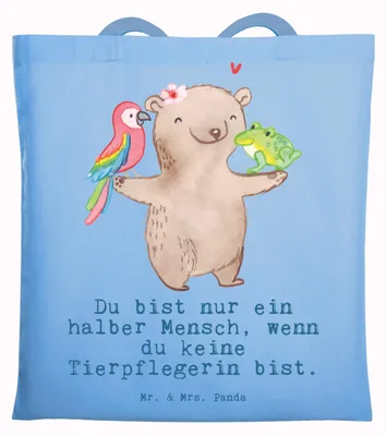 Produktbild von Mr. & Mrs. Panda Tote Bag Tierpflegerin Herz - Sky Blue - Geschenk, Laptoptasche, Tasche, Einkaufstasche, Shopping, Schultasche