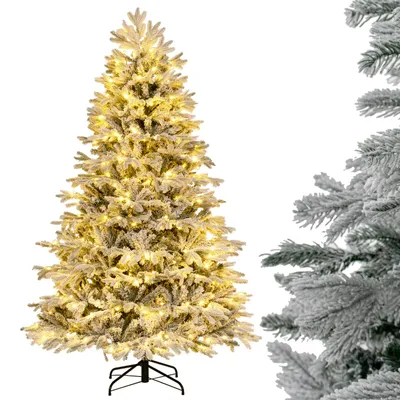 Productafbeelding van COSTWAY Kunstkerstboom, 210 cm, dennenboom 1328, takken met sneeuwdecoratie, 450 warmwitte LED-lampjes, kerstboom, wit en groen