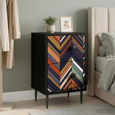 Obrázek produktu pro vidaXL Noční stolek OMMEN, černá barva, Imitace dřeva, rozměry 36 x 33 x 61 cm