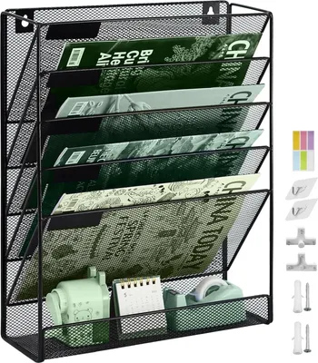 Produktbild von Famanu Wandhalterung für A4-Dokumente 6 Fächer - Zeitschriften- und Mail-Organizer - Schwarz