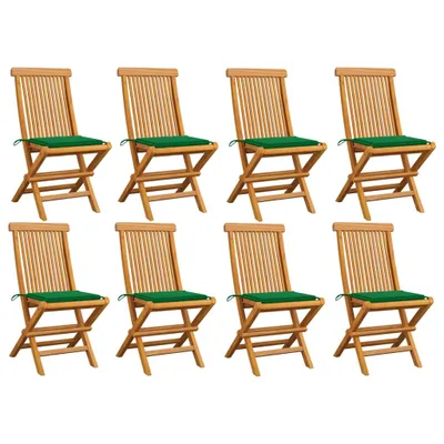 Produktbild von Gartenstühle mit Grünen Kissen 8 Stk. Massivholz Teak